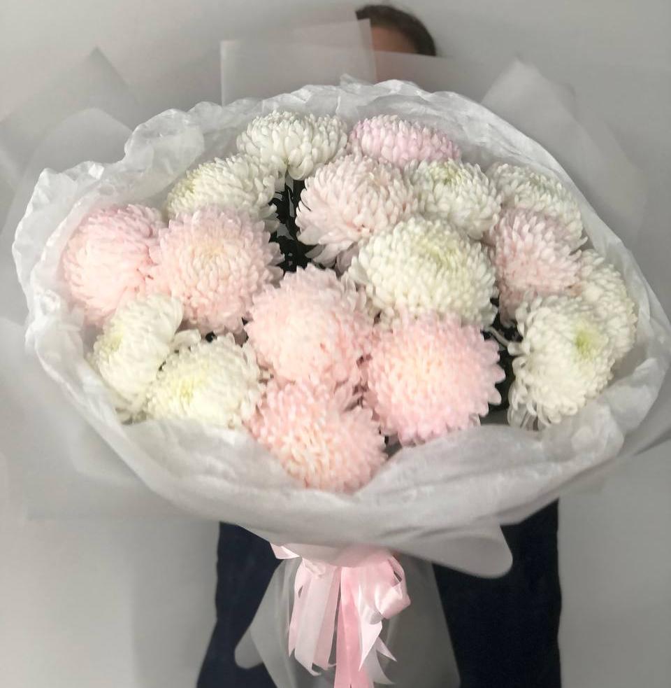 Букет из 17 одноголовых хризантем премиум