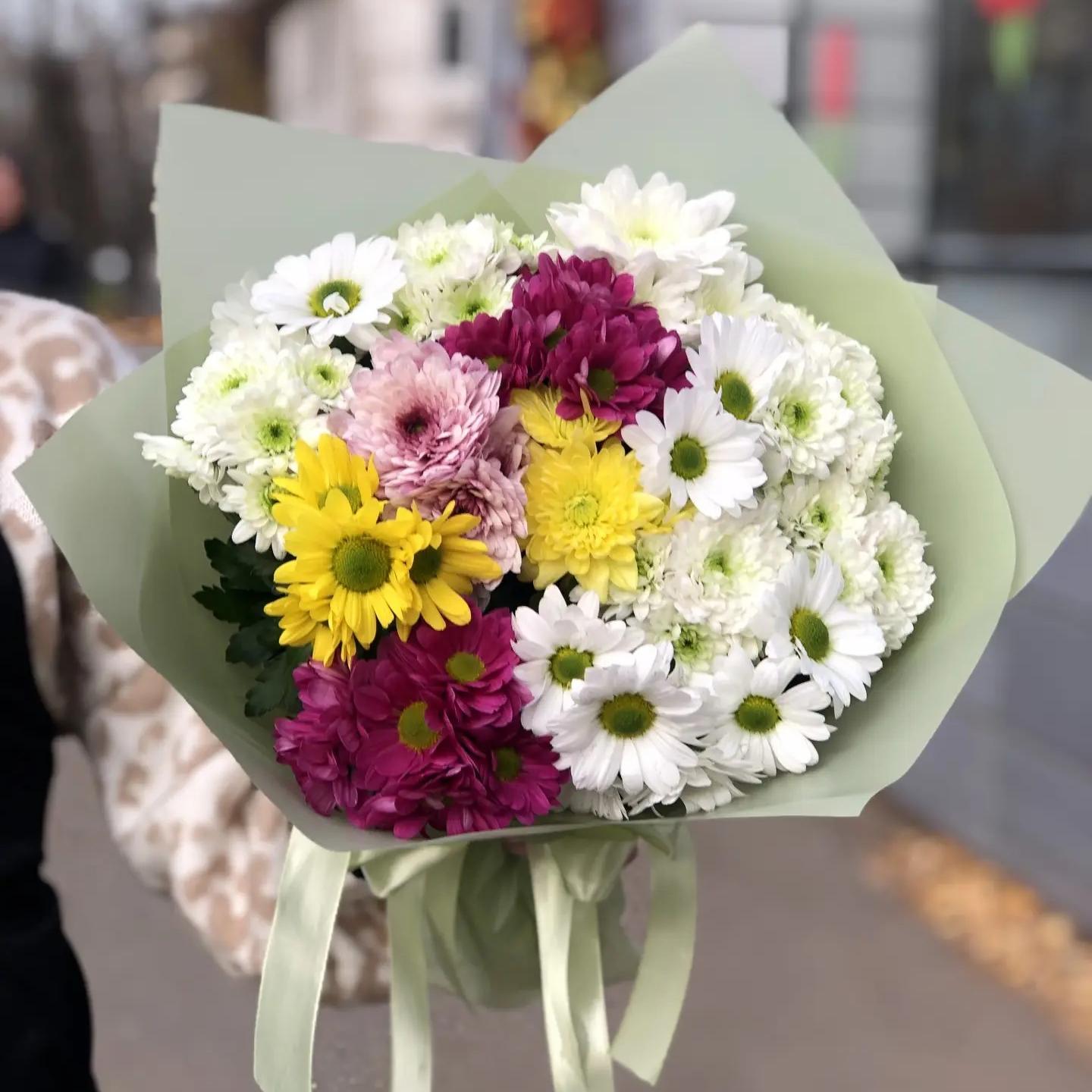 Букет из 15 кустовых хризантем акция