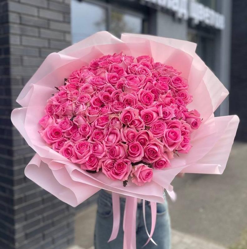 Букет из 101 розовой розы 40/50 см