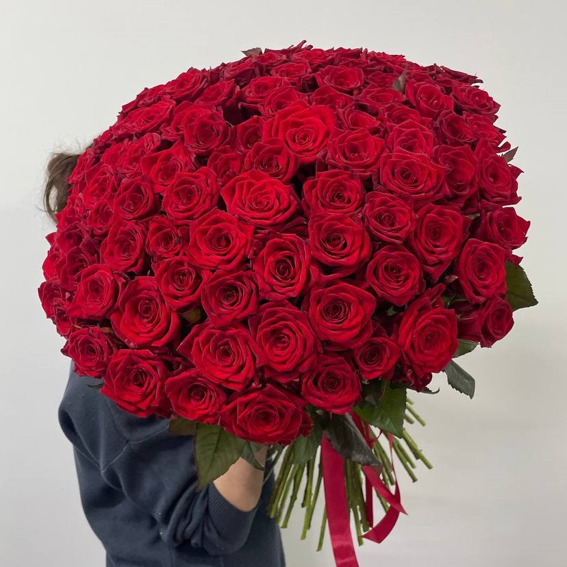 101 красная роза 70/80 см под ленту